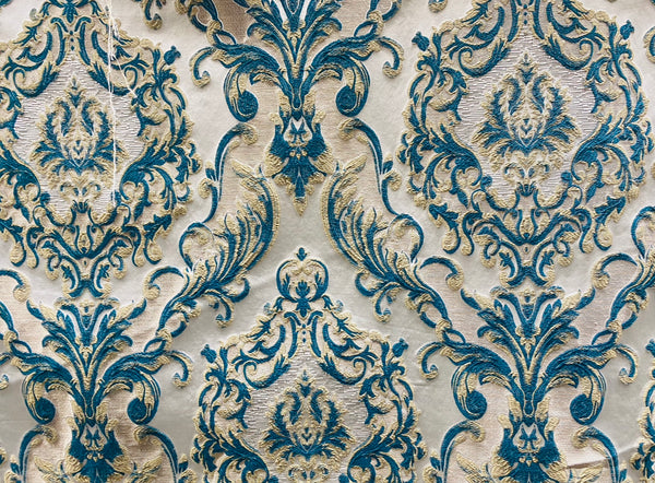 NEW Queen Marianna Novelty Ritz Neoclassical Brocade Satin Fabric - Peacock Blue - Fancy Styles Fabric Pierre Frey Lee Jofa Brunschwig & Fils