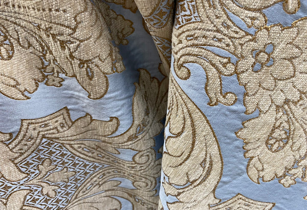 NEW King Donald Designer Brocade Satin Burnout Chenille Upholstery Velvet Fabric - Sky Blue - Fancy Styles Fabric Pierre Frey Lee Jofa Brunschwig & Fils
