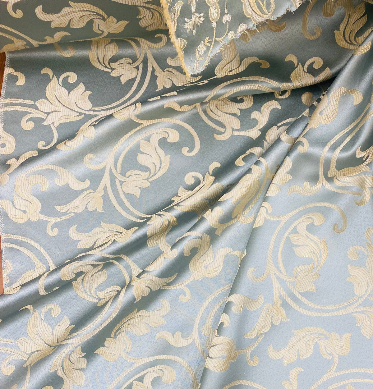 NEW Lord Percephone Neoclassical Floral Duck Egg Blue and Gold Upholstery and Drapery Fabric - Fancy Styles Fabric Pierre Frey Lee Jofa Brunschwig & Fils
