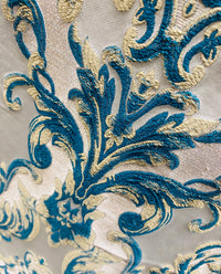 NEW Queen Marianna Novelty Ritz Neoclassical Brocade Satin Fabric - Peacock Blue - Fancy Styles Fabric Pierre Frey Lee Jofa Brunschwig & Fils