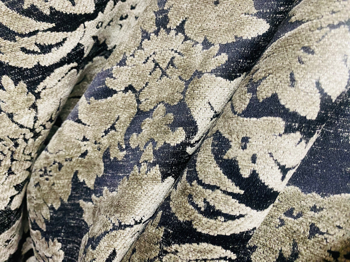NEW! Lady Janet Designer Medallion Burnout Chenille Velvet Fabric - Silver and Black - Fancy Styles Fabric Pierre Frey Lee Jofa Brunschwig & Fils
