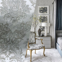 NEW Princess Gemma Designer Brocade Satin Fabric-Cloud Grey- Upholstery Medallion - Fancy Styles Fabric Pierre Frey Lee Jofa Brunschwig & Fils