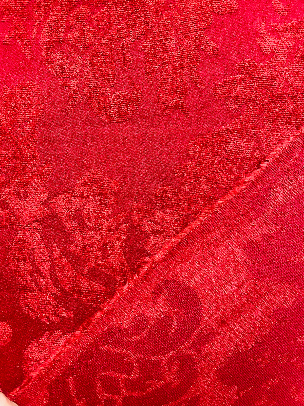 NEW! Lady Janet Designer Medallion Burnout Chenille Velvet Fabric RAILROADED - Red - Fancy Styles Fabric Pierre Frey Lee Jofa Brunschwig & Fils