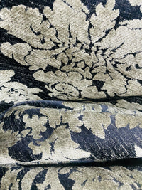 NEW! Lady Janet Designer Medallion Burnout Chenille Velvet Fabric - Silver and Black - Fancy Styles Fabric Pierre Frey Lee Jofa Brunschwig & Fils