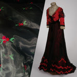 NEW Queen Cherry Beaded Embellished Embroidered Organza Fabric- Black