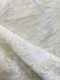 NEW Lady Daniella Designer Medallion Burnout Chenille Velvet Fabric - Brocade- White Cream Gold - Fancy Styles Fabric Pierre Frey Lee Jofa Brunschwig & Fils