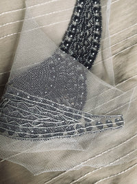 NEW THE QUEEN Silver Beaded Appliqué on White Mesh Lace - Fancy Styles Fabric Pierre Frey Lee Jofa Brunschwig & Fils