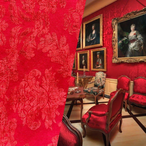 NEW! Lady Janet Designer Medallion Burnout Chenille Velvet Fabric RAILROADED - Red - Fancy Styles Fabric Pierre Frey Lee Jofa Brunschwig & Fils