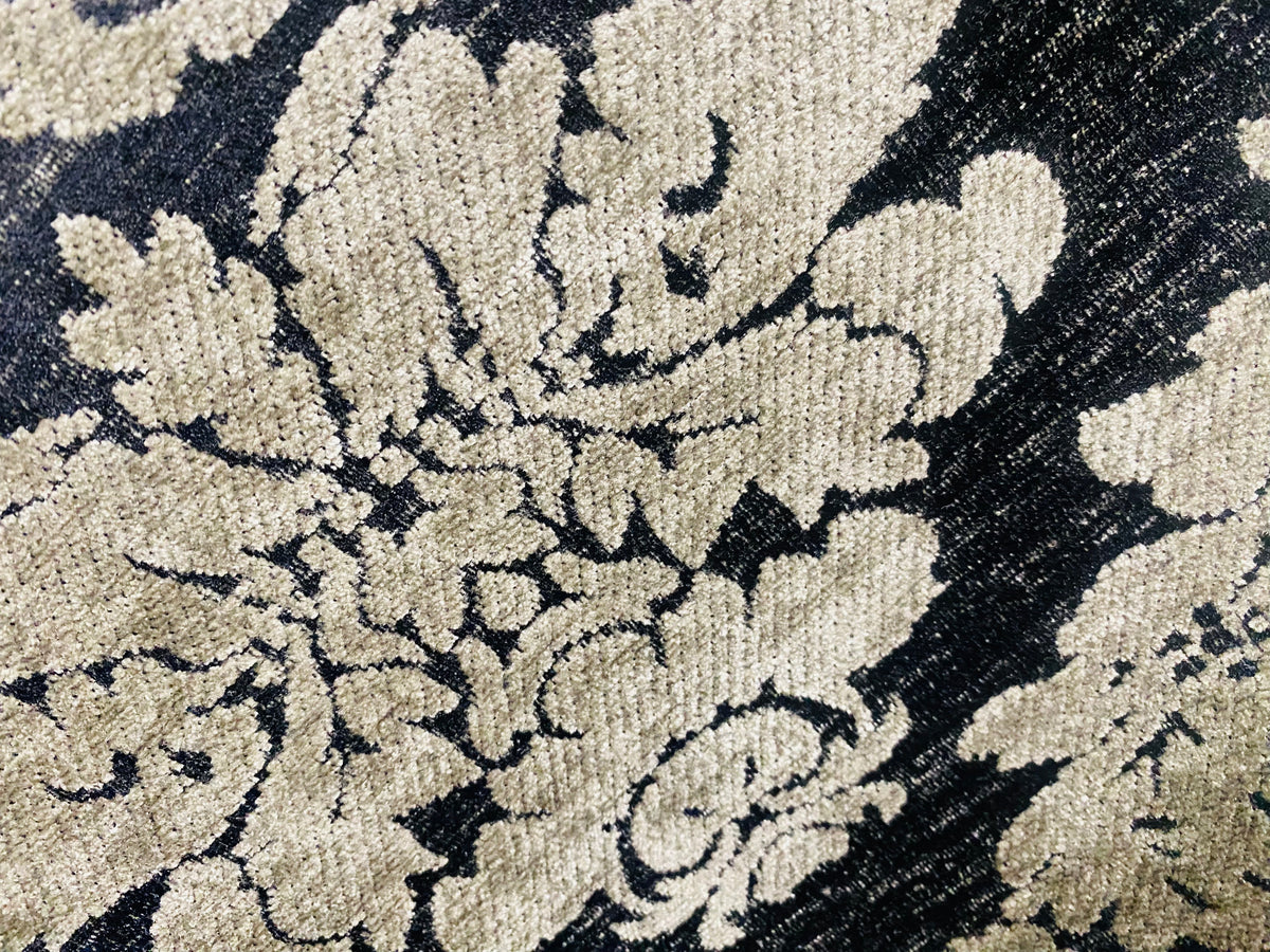 NEW! Lady Janet Designer Medallion Burnout Chenille Velvet Fabric - Silver and Black - Fancy Styles Fabric Pierre Frey Lee Jofa Brunschwig & Fils