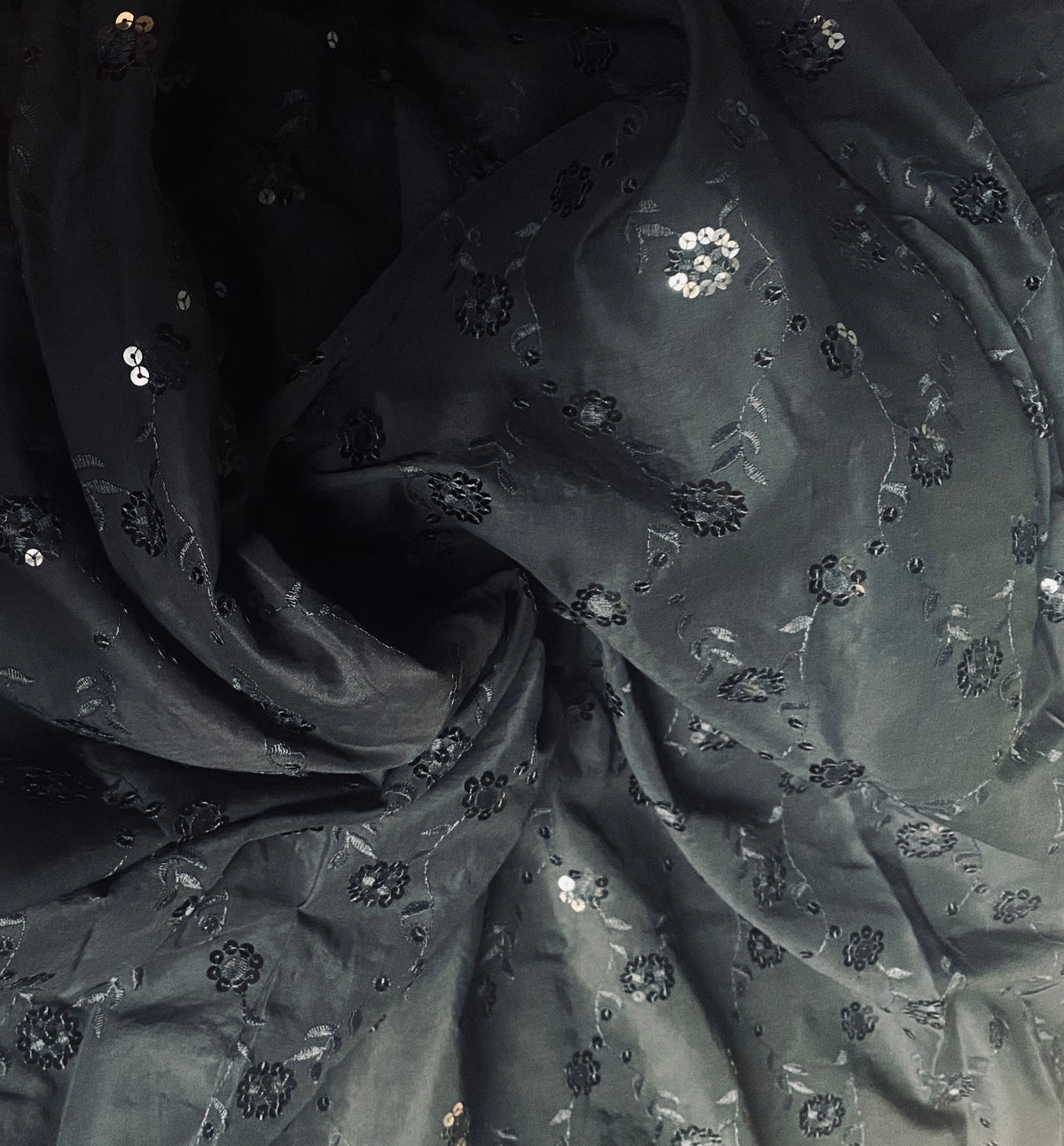 NEW Queen Carmine 100% Cotton Dress Weight Fabric with Embroidery and Sequins - Black - Fancy Styles Fabric Pierre Frey Lee Jofa Brunschwig & Fils