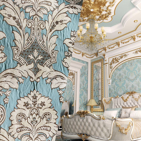 NEW King Donald Designer Brocade Satin Burnout Chenille Upholstery Velvet Fabric - Turquoise - Fancy Styles Fabric Pierre Frey Lee Jofa Brunschwig & Fils