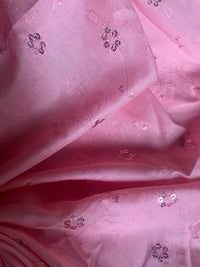 NEW Queen Carmine 100% Cotton Dress Weight Fabric with Embroidery and Sequins - Pink - Fancy Styles Fabric Pierre Frey Lee Jofa Brunschwig & Fils