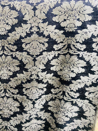 NEW! Lady Janet Designer Medallion Burnout Chenille Velvet Fabric - Silver and Black - Fancy Styles Fabric Pierre Frey Lee Jofa Brunschwig & Fils
