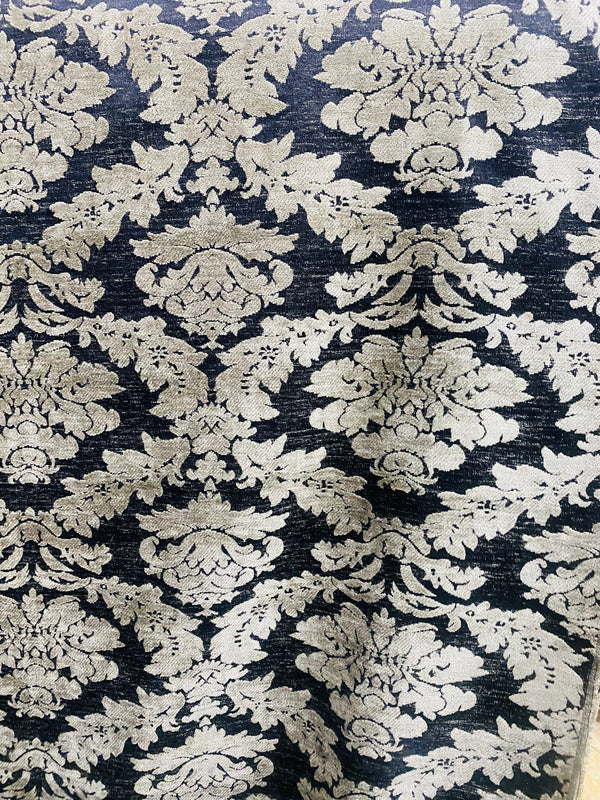NEW! Lady Janet Designer Medallion Burnout Chenille Velvet Fabric - Silver and Black - Fancy Styles Fabric Pierre Frey Lee Jofa Brunschwig & Fils