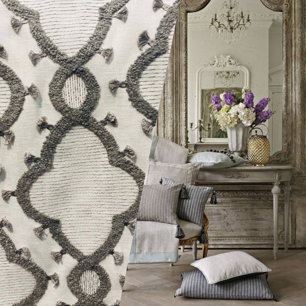 New Prince Peterson Designer Linen Inspired Decorating Drapery Fabric - Cream and Grey - Fancy Styles Fabric Pierre Frey Lee Jofa Brunschwig & Fils