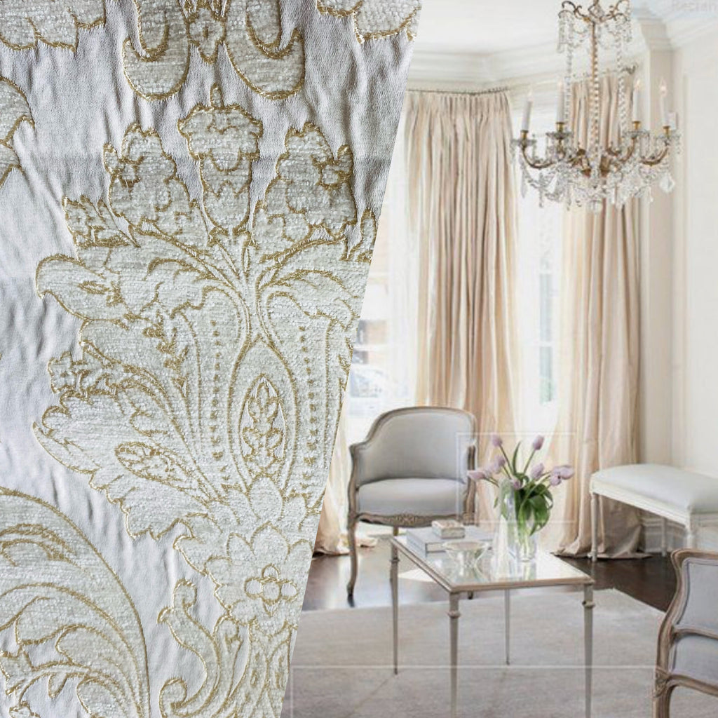NEW Lady Dezmelda Designer Brocade Jacquard Fabric- Roses Floral-  Upholstery- Gold LLPBY0001
