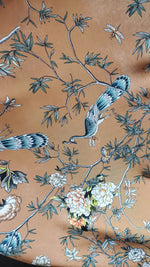NEW Lady Yua 100% Rayon Semi Sheer Dress Weight Fabric Peach with Crane Motif - Fancy Styles Fabric Pierre Frey Lee Jofa Brunschwig & Fils