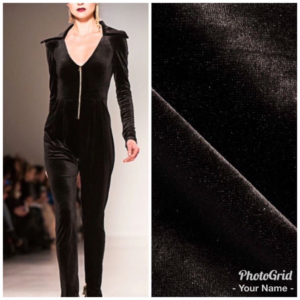 SALE!!! Close-Out Designer Runway Stretch Black Velvet Fabric By the yard - Fancy Styles Fabric Boutique