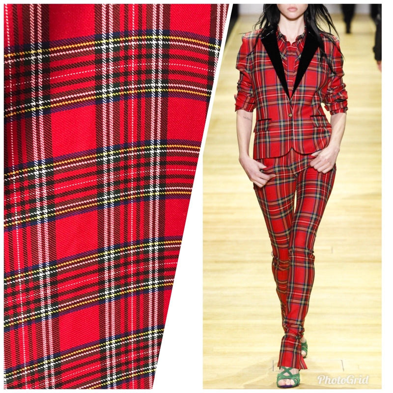 Close-Out Designer Red Plaid Tartan Woven Fabric- By the Yard