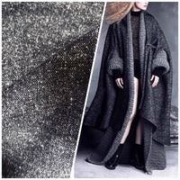 SWATCH- Sample Of Designer Wool Black/White Textured Woven Fabric By the Yard - Fancy Styles Fabric Boutique