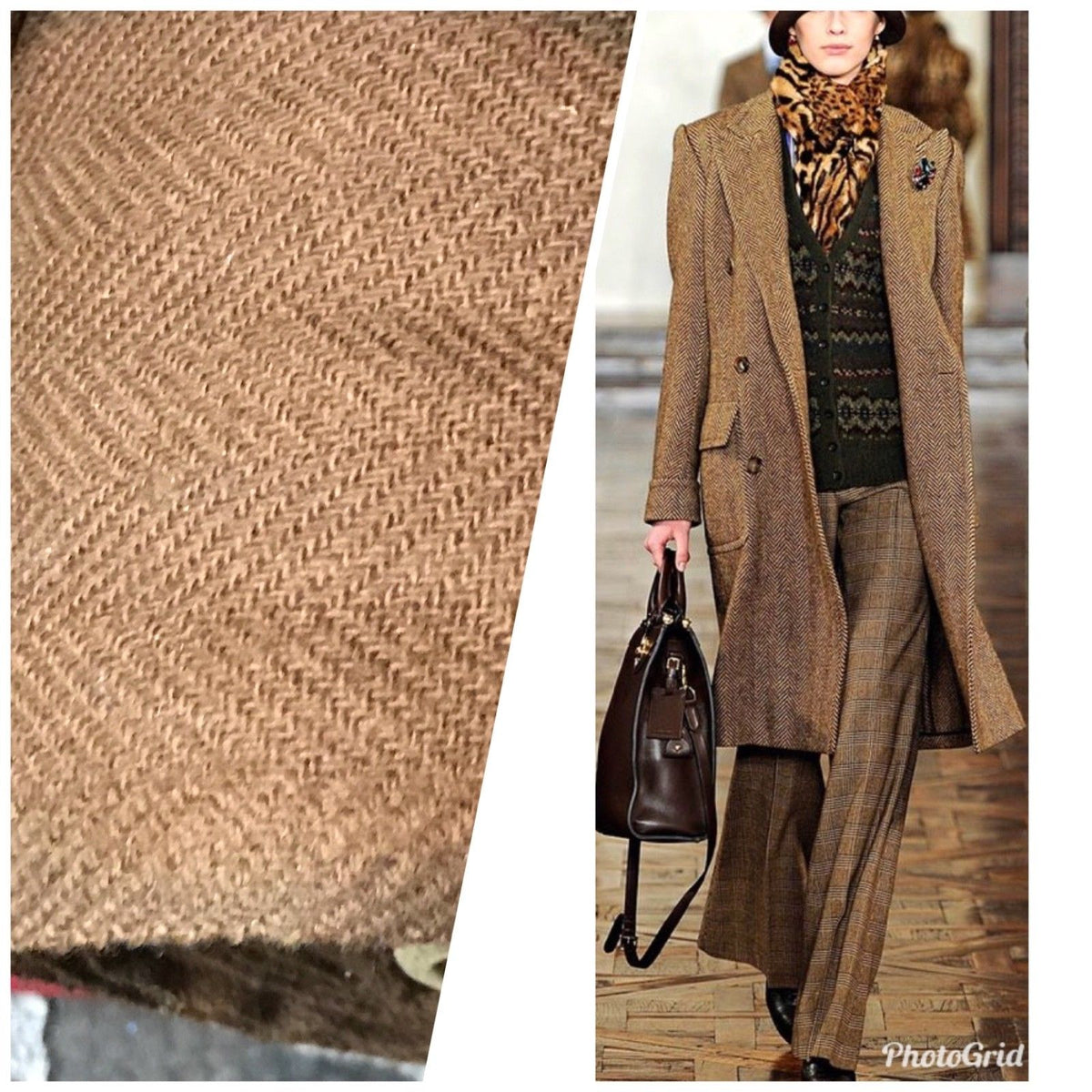 Close-Out Designer Runway Imported Wool Fabric Camel Herringbone By the Yard - Fancy Styles Fabric Pierre Frey Lee Jofa