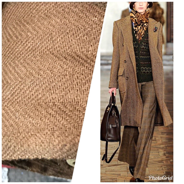 Close-Out Designer Runway Imported Wool Fabric Camel Herringbone By the Yard - Fancy Styles Fabric Pierre Frey Lee Jofa