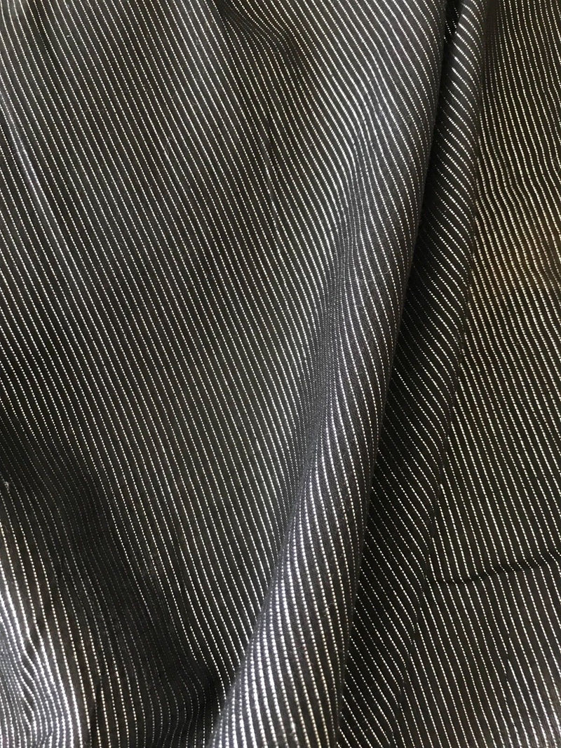 SALE! Designer Shirting Fabric Black Lightweight Cotton Metallic Pinstripes - Fancy Styles Fabric Pierre Frey Lee Jofa Brunschwig & Fils