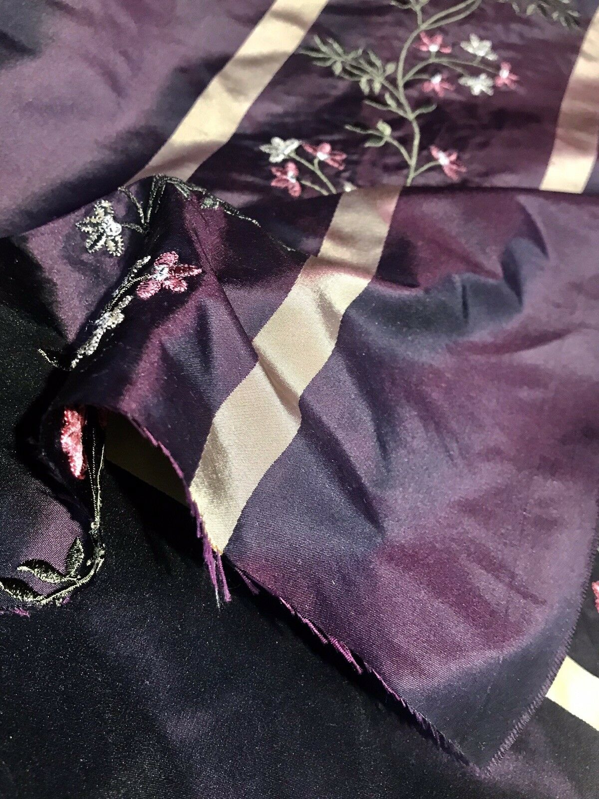 SALE! Princess Harriet Designer 100% Silk Taffeta Embroidery Fabric Purple 55” Wide - Fancy Styles Fabric Pierre Frey Lee Jofa Brunschwig & Fils