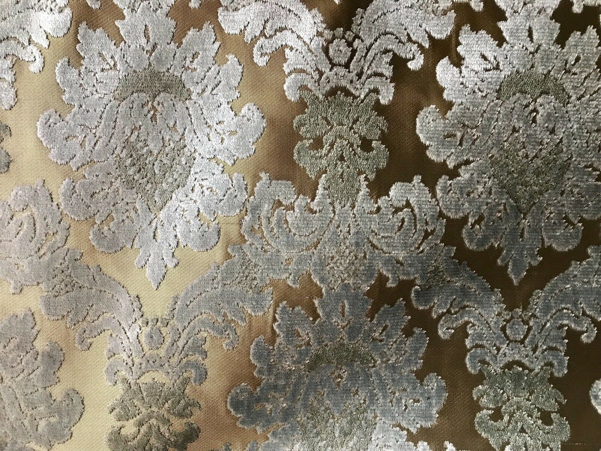 Lady Cecile 1/2 Yard Remnant- Italian Burnout Damask Chenille Blue Bronze Fabric Upholstery - Fancy Styles Fabric Pierre Frey Lee Jofa Brunschwig & Fils