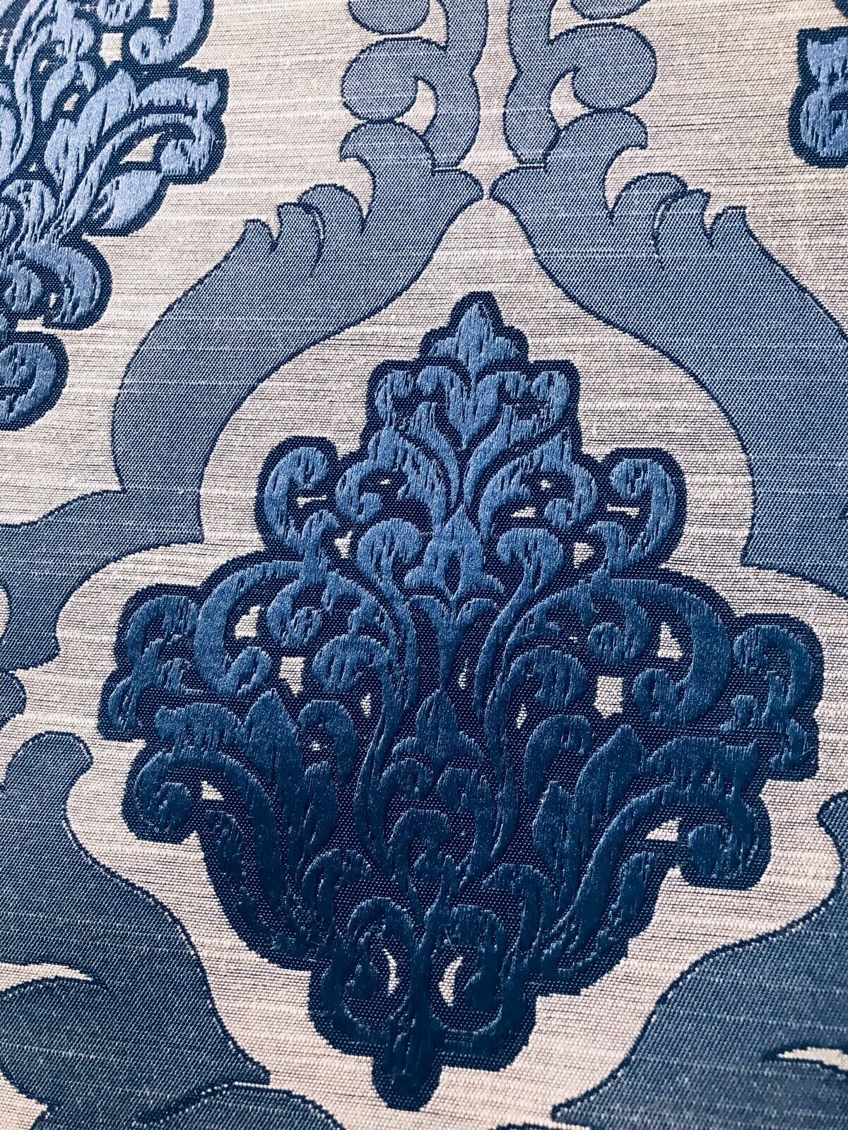 NEW Duchess Camille Designer Burnout Damask Satin Upholstery Fabric- Blue & Natural BTY - Fancy Styles Fabric Pierre Frey Lee Jofa Brunschwig & Fils