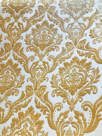 NEW! Queen Isabelle Designer Damask Burnout Chenille Velvet Fabric - Honey Gold BTY - Fancy Styles Fabric Pierre Frey Lee Jofa Brunschwig & Fils