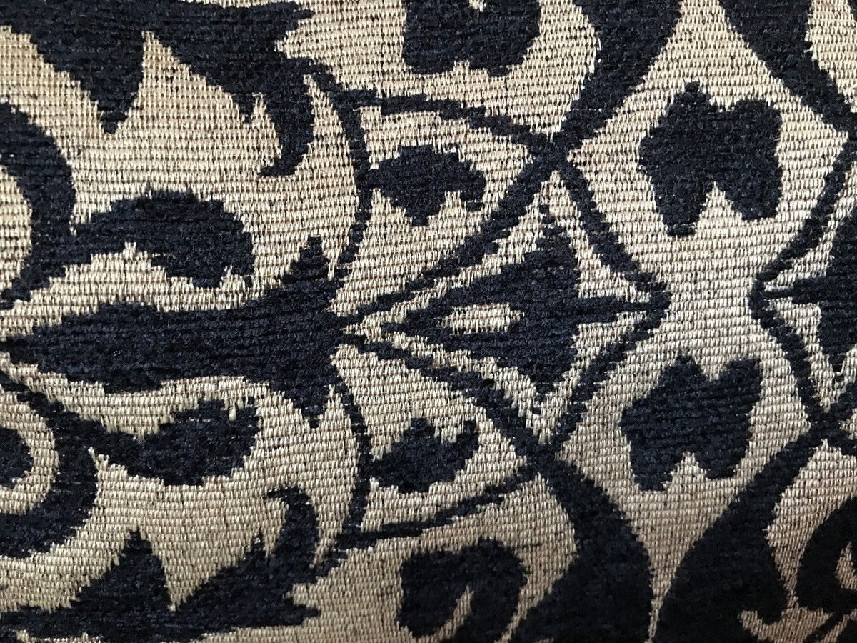 Designer Velvet Chenille Burnout Fabric - Black Flax Floral - Fancy Styles Fabric Pierre Frey Lee Jofa Brunschwig & Fils