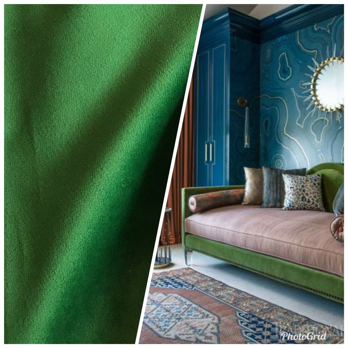 Designer Velvet Upholstery & Drapery Fabric -Kermit Green- By The Yard - Fancy Styles Fabric Pierre Frey Lee Jofa Brunschwig & Fils