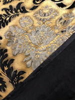 Queen Kathryn Designer Burnout Damask Cut Velvet Fabric Metallic Gold & Black Drapery - Fancy Styles Fabric Pierre Frey Lee Jofa Brunschwig & Fils