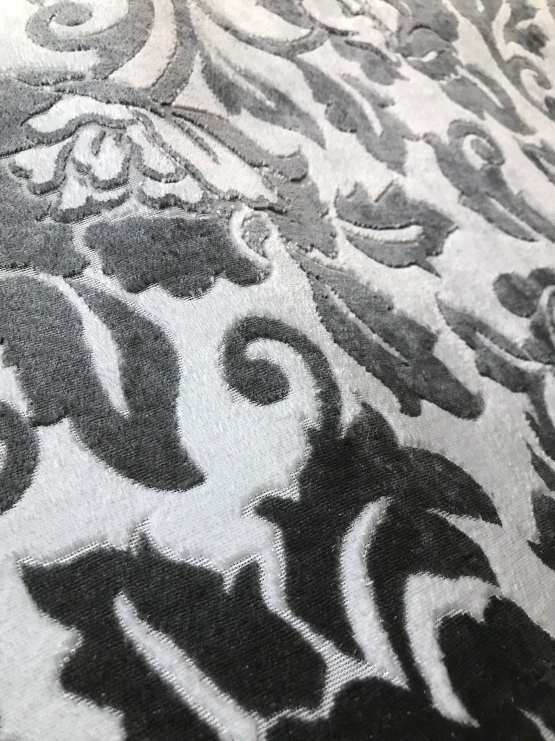 NEW! Burnout Velvet Upholstery Fabric Floral Charcoal (almost Black) & White - Fancy Styles Fabric Boutique