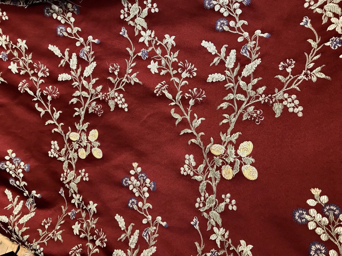 SWATCH Brocade Jacquard Satin Fabric - Dark Red Upholstery Damask - Fancy Styles Fabric Boutique