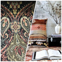 Designer Kilim Rug Inspired Chenille Upholstery Fabric - Black - Fancy Styles Fabric Pierre Frey Lee Jofa Brunschwig & Fils
