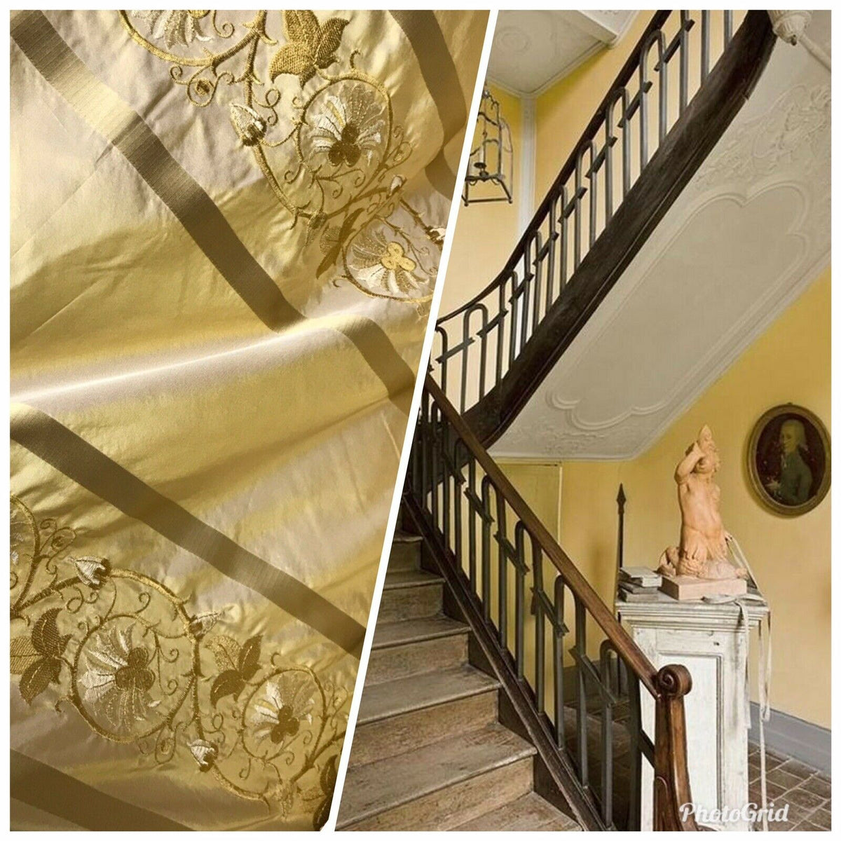 Duchess Jezebel Designer 100% Silk Taffeta Dupioni Embroidery Fabric Yellow 55” Wide - Fancy Styles Fabric Pierre Frey Lee Jofa Brunschwig & Fils