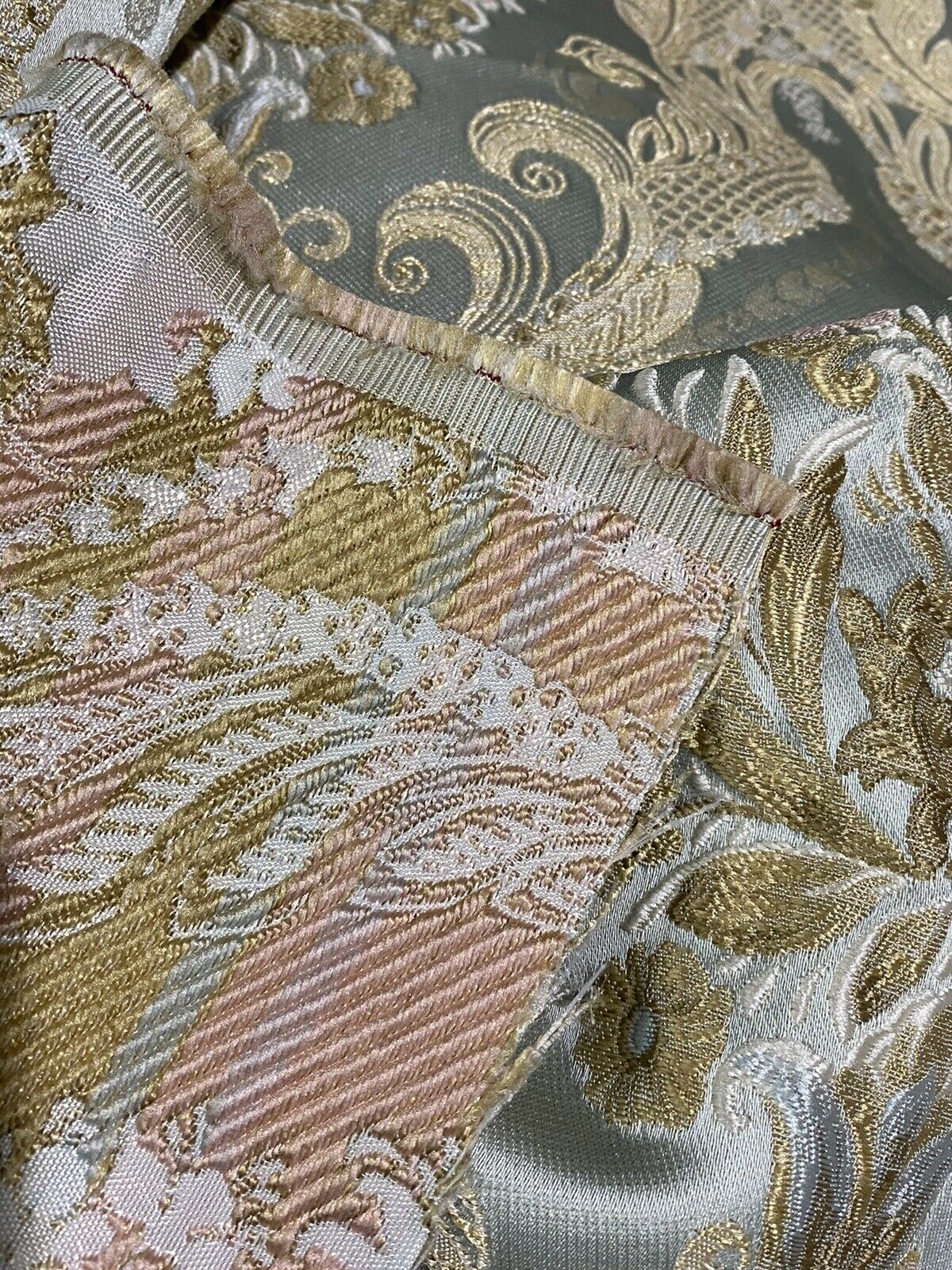 NEW Queen Antionette Novelty Ritz Neoclassical Brocade Damask Floral Satin Fabric - Louis Blue - Fancy Styles Fabric Pierre Frey Lee Jofa Brunschwig & Fils