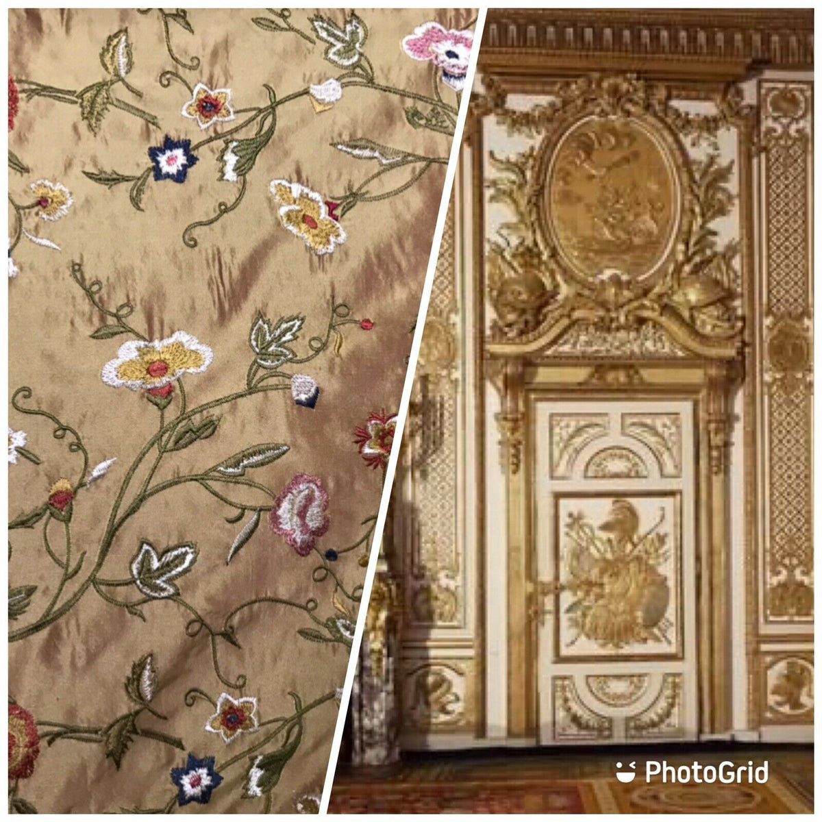 NEW! Lady Melody Designer 100% Silk Dupioni Embroidery Floral Fabric Gold & Pink Iridescence - Fancy Styles Fabric Pierre Frey Lee Jofa Brunschwig & Fils
