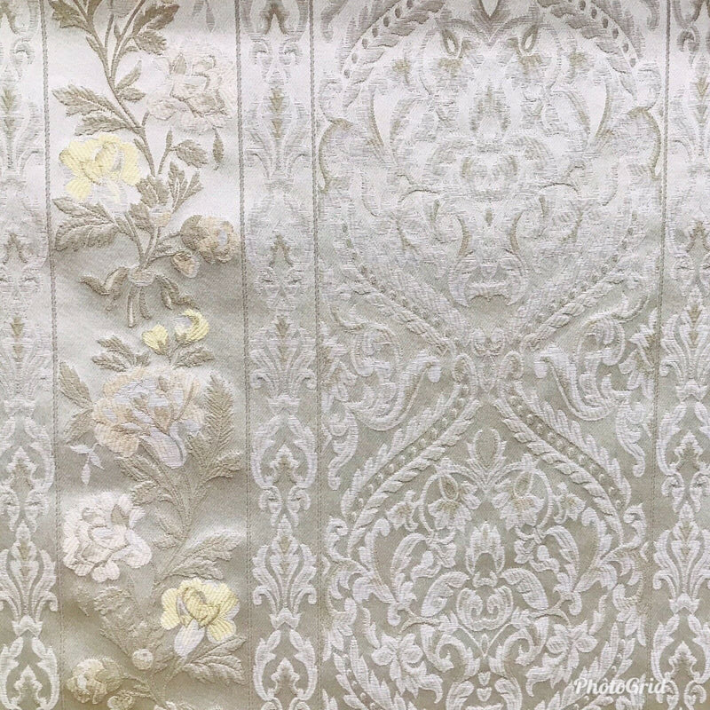 SWATCH Italian Brocade Satin Fabric- Ivory- Floral Upholstery Neoclassical Louis - Fancy Styles Fabric Pierre Frey Lee Jofa Brunschwig & Fils