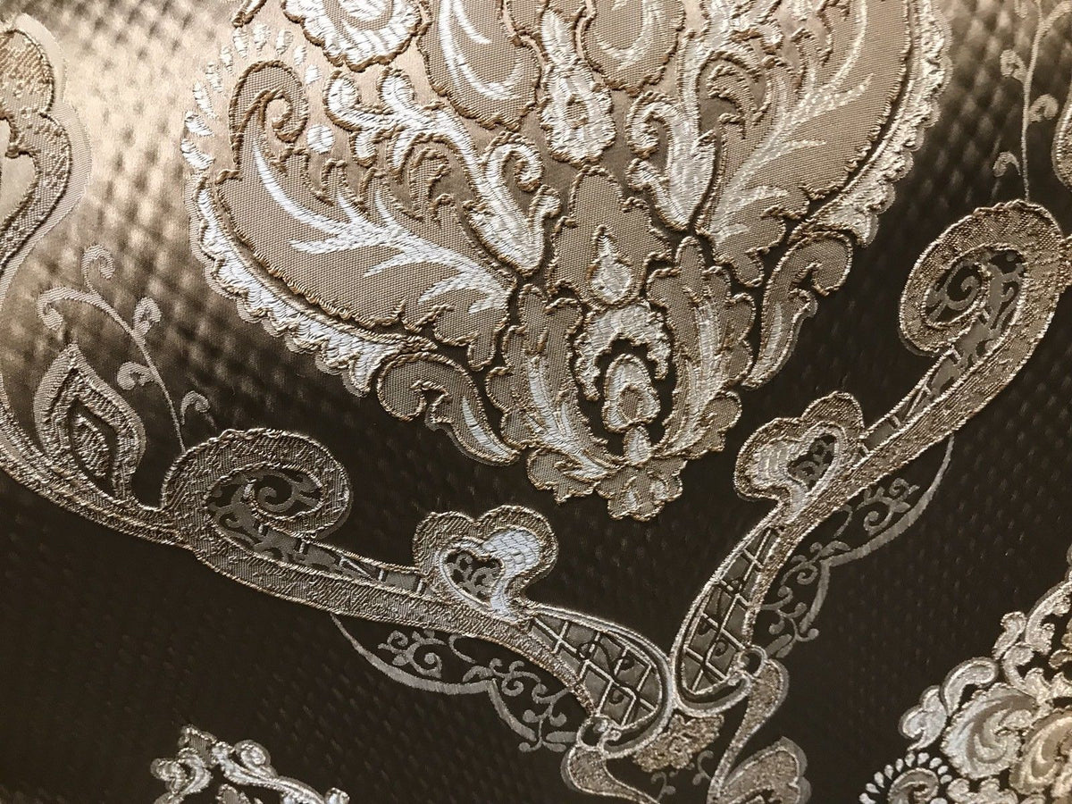 NEW! Designer Brocade Satin Fabric Interior Design- Taupe Damask- Upholstery - Fancy Styles Fabric Pierre Frey Lee Jofa Brunschwig & Fils