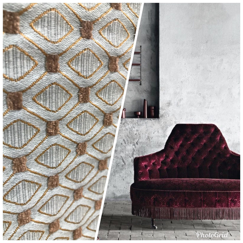 Designer Brocade Quilted Fabric  - Light Blue And Bronze- Upholstery - Fancy Styles Fabric Pierre Frey Lee Jofa
