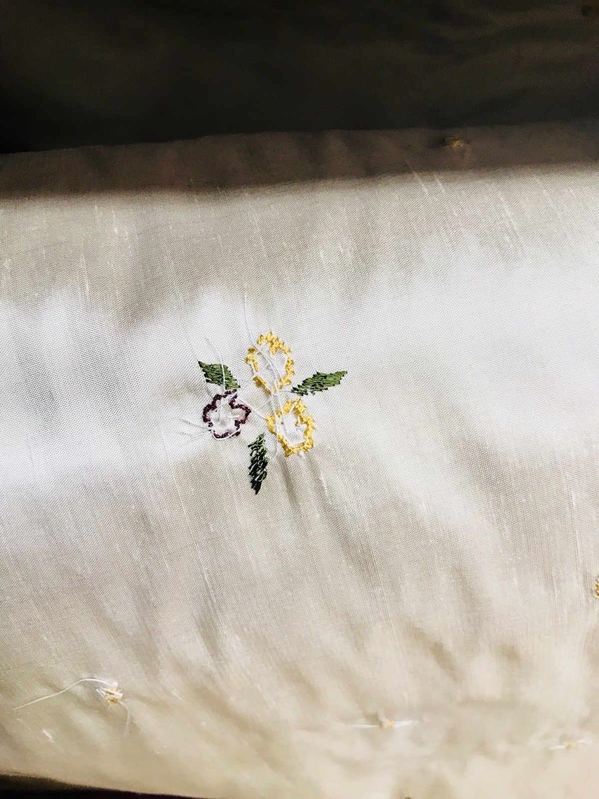 SALE! Beaded Floral 100% Silk Taffeta Fabric - Ivory W/ Yellow Beaded Flowers - Fancy Styles Fabric Boutique