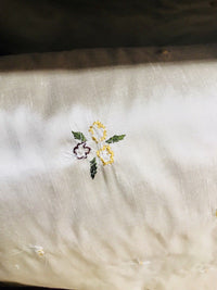 SALE! Beaded Floral 100% Silk Taffeta Fabric - Ivory W/ Yellow Beaded Flowers - Fancy Styles Fabric Boutique
