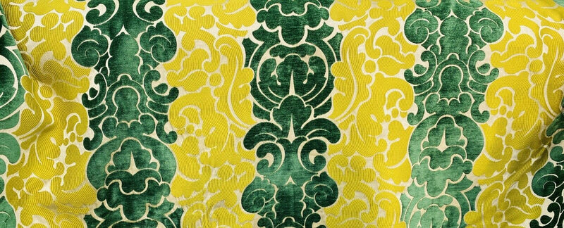 NEW Queen Valentina Italian Burnout Upholstery Chenille Velvet Fabric Emerald Green Yellow - Fancy Styles Fabric Pierre Frey Lee Jofa Brunschwig & Fils