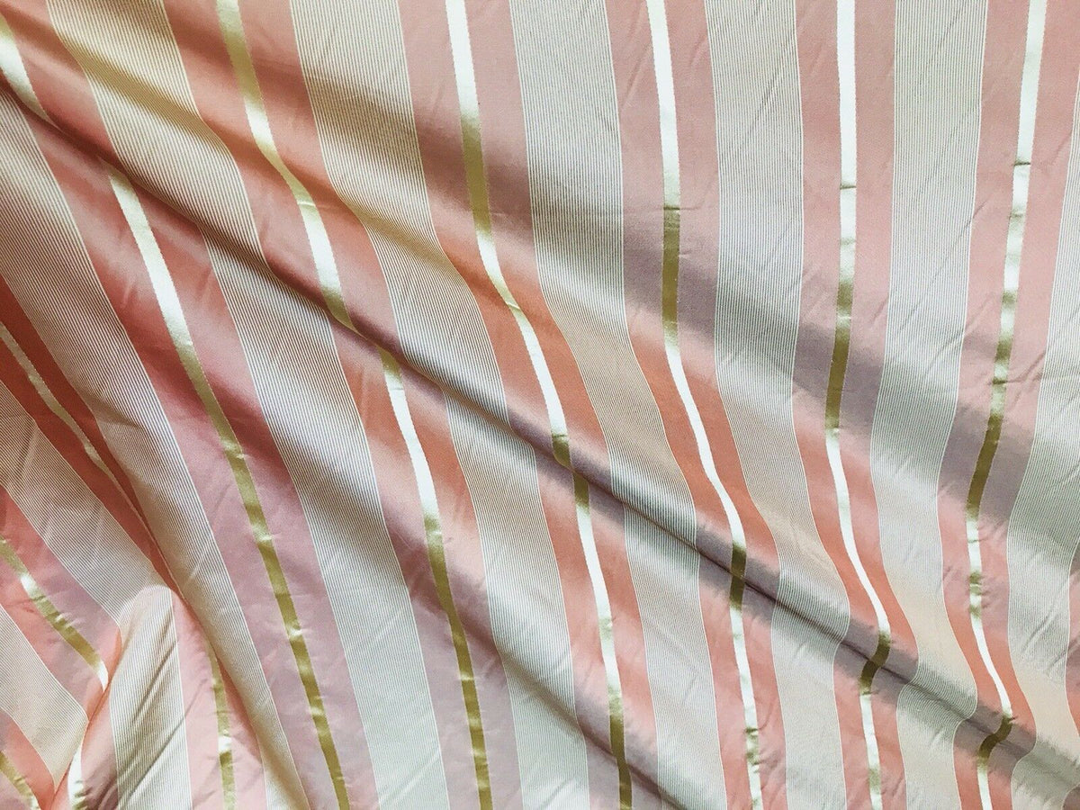 NEW! Lady Lynette SALE! 100% Silk Taffeta Muted Red And Gold Stripes Fabric- 55” Wide - Fancy Styles Fabric Pierre Frey Lee Jofa Brunschwig & Fils