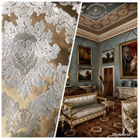 SWATCH Designer Italian Burnout Damask Chenille Blue Bronze Fabric Upholstery - Fancy Styles Fabric Boutique
