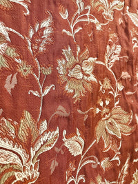 SWATCH 4” X 7” - Quilted Brocade Floral Upholstery Fabric- Rust Brick Red - Fancy Styles Fabric Pierre Frey Lee Jofa Brunschwig & Fils