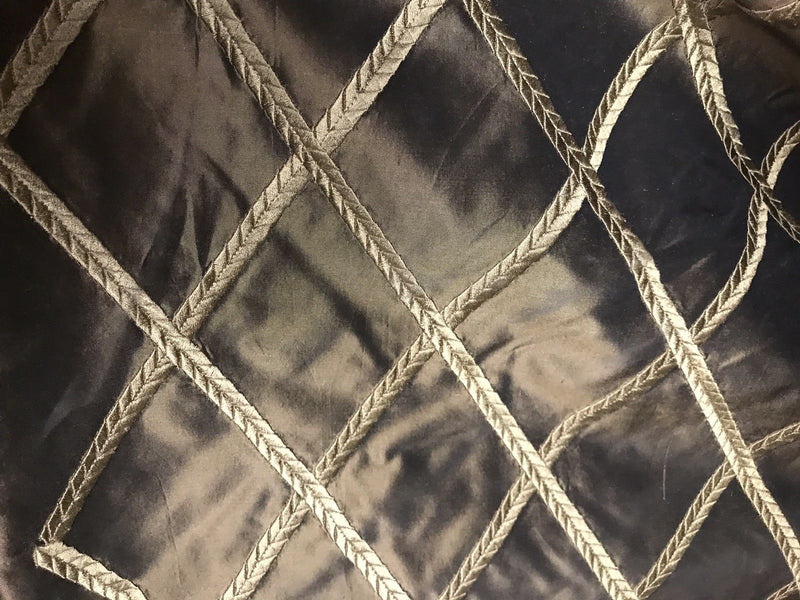 NEW! SALE! 100% Silk Taffeta Embroidered Rope Motif Fabric - Chocolate Brown - Fancy Styles Fabric Pierre Frey Lee Jofa Brunschwig & Fils
